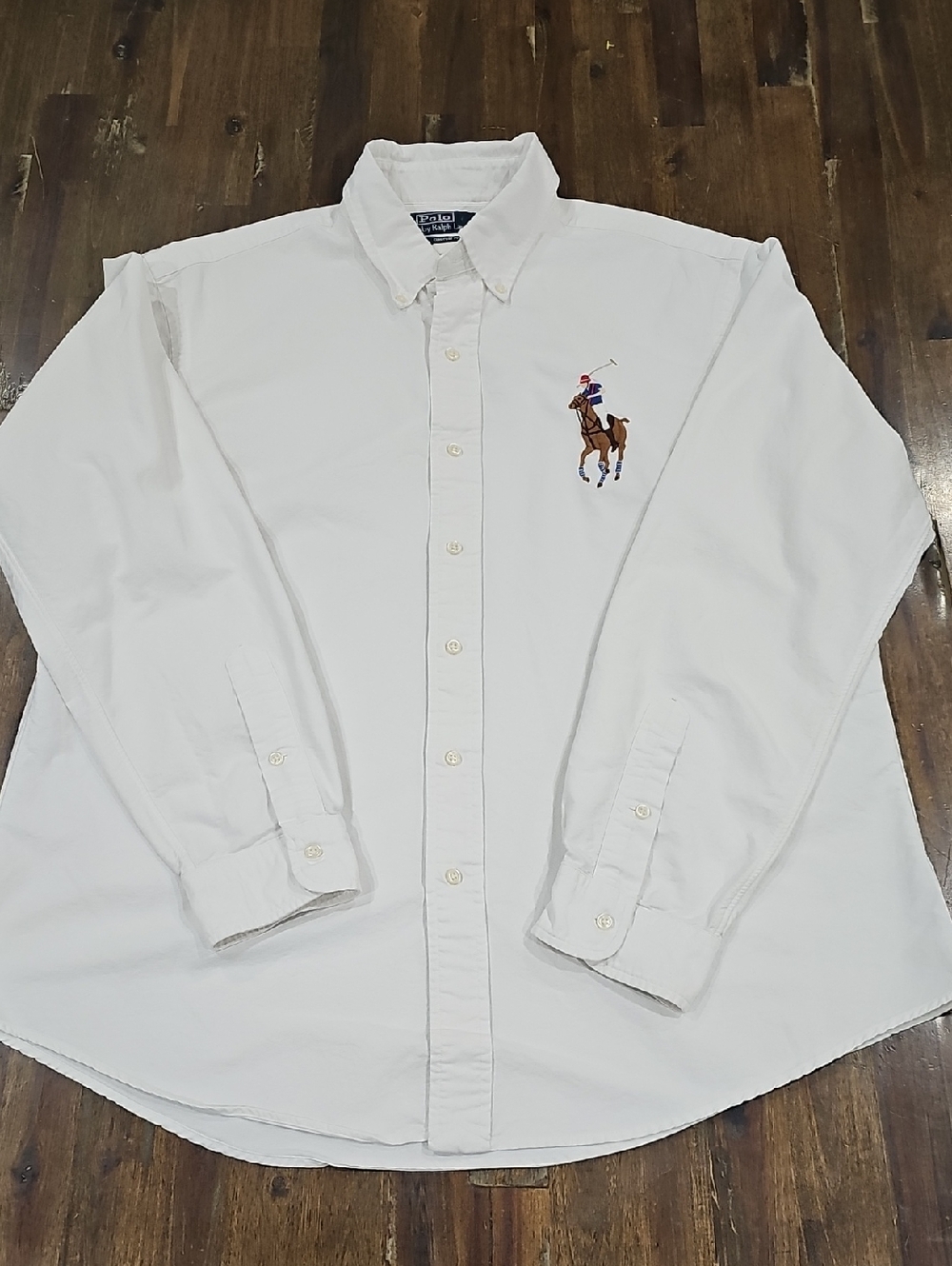 Ralph Lauren Men's White Button-Down OxfordShirt with Large Pony